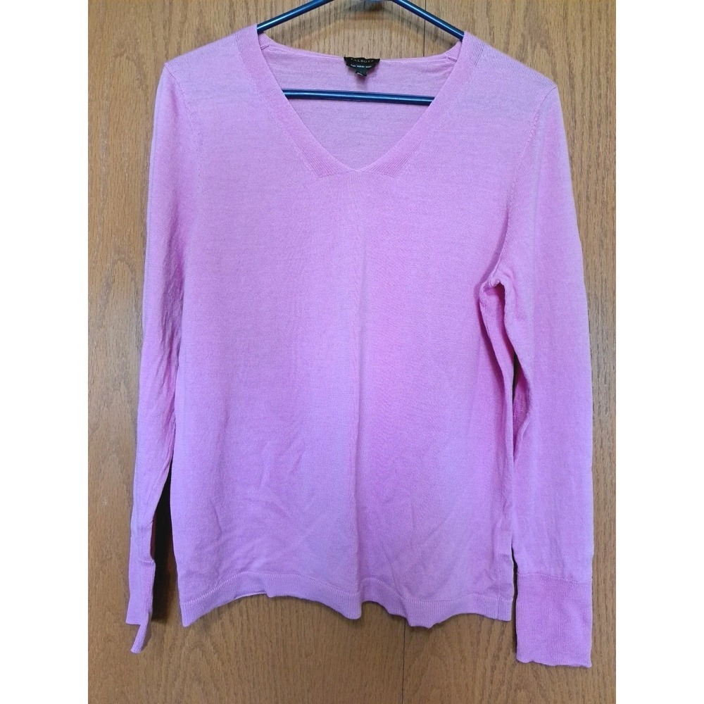 Talbots Women's Pink Merino Wool Long Sleeve V-Neck Pullover Sweater Size Large